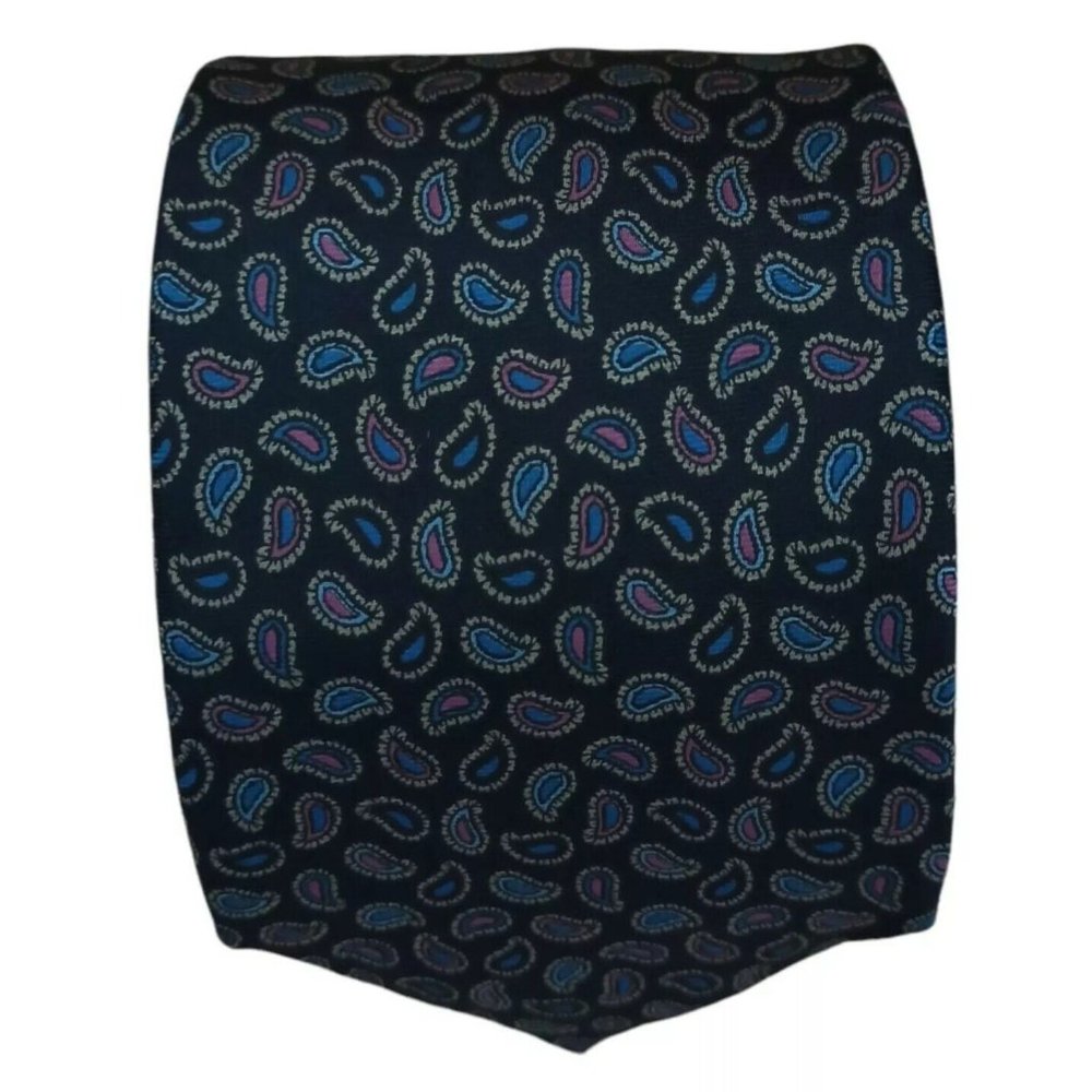 DAKS Navy Paisley Silk Tie USA 56"/ 3.2" EC